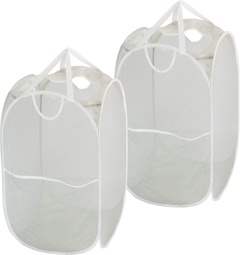 Simple Houseware Mesh Pop-Up Laundry Hamper Basket with Side Pocket, Gray - 2 Pack