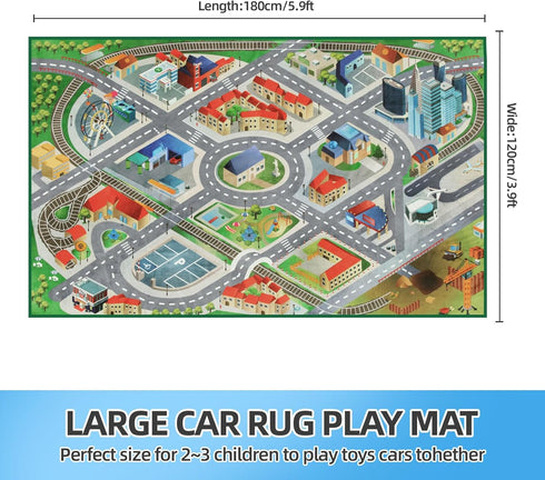 JinKune 48'' 71' Large Kids Carpet Play Mat Rug for Playroom, x Car Rugs Mat for Kids Toy Cars, City Life with Road