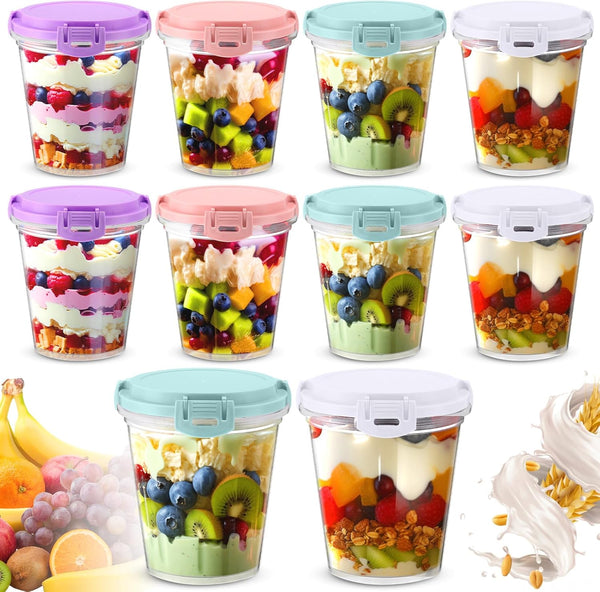 Blushtier 10 Pcs Overnight Oats Containers with Lids 24 oz Leak Proof Oats