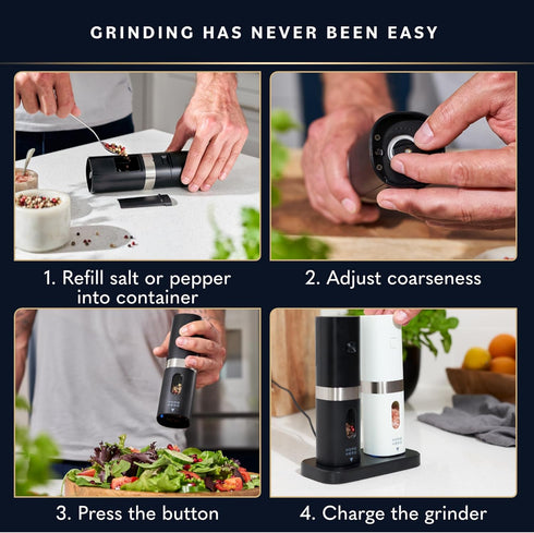 Electric Salt and Pepper Grinder Set, Rechargeable Automatic Shakers with LED Light, Set of 2 Electric Pepper and Salt