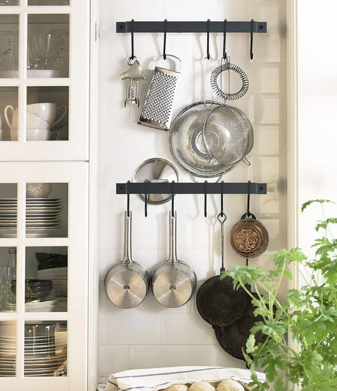 Kitchen Rail with 15 Hooks, 16 Inch Wall Mounted Hanging Utensil Rack for Kitchen, Black