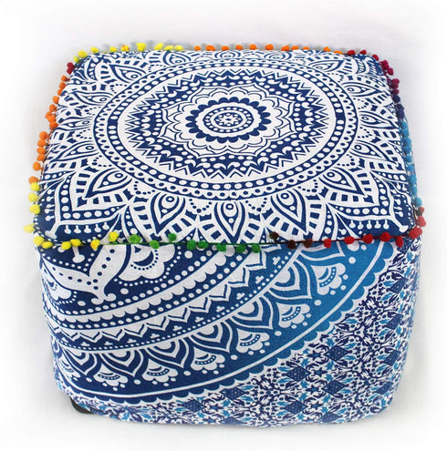 CRAFT KALA Indian Square Patchwork Traditional Pouf Cover Indian Living Room Poufs
