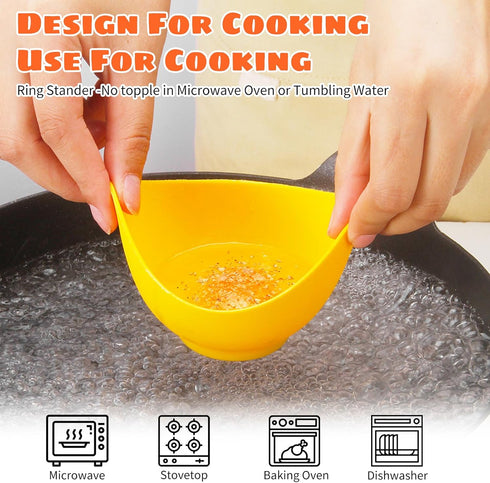 Egg Poacher - Poached Egg Cooker with Ring Standers, Food Grade Non Stick Silicone Egg Poaching Cup for Microwave or
