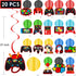 Video Game Birthday Hanging Swirls, 20Pcs Red Video Game Party Decorations for Ceiling Streamers