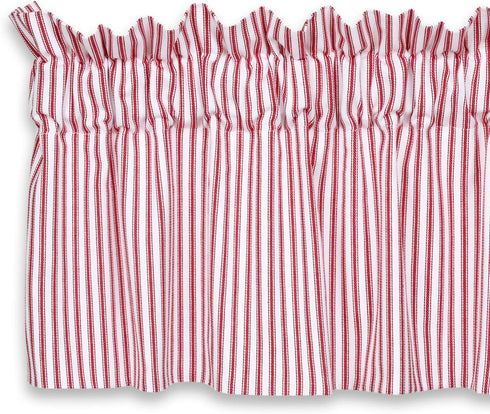Cackleberry Home Red and White Ticking Stripe Valance Curtain, 72 Inches W x 17 Inches L