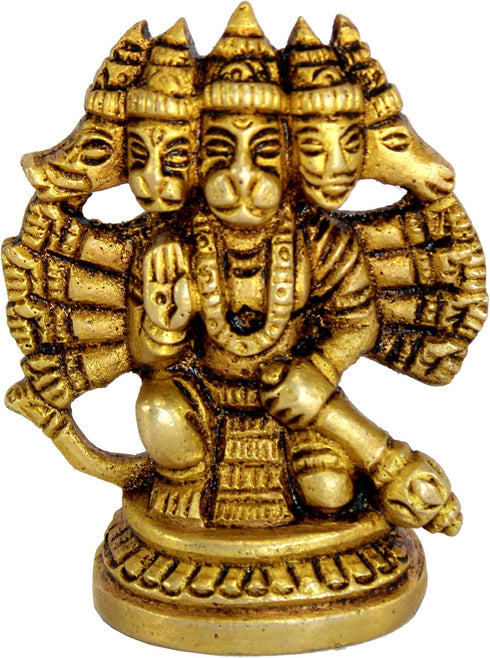 eSplanade Brass Panchmukhi Hanuman Anjaneya Idol, Pavan Putra Bajrangbali Statue, 2.5 Inch