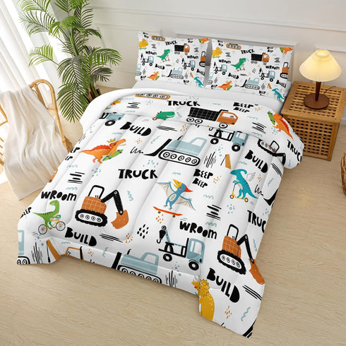 Set Set,Construction Set Set, Set Boys Excavator Comforter Full,Cartoon Bedding Comforter for Teen,Dinosaur Truck Quilt