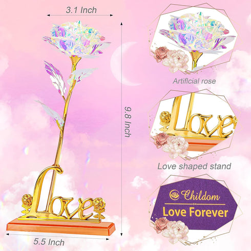 Childom Birthday Gifts for Women - Christmas Rainbow Rose with Love Stand for Mom, Grandma, Wife - Sweet Artificial