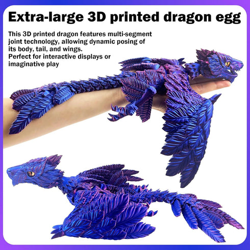 3D Extra Large Dynamic Printed Dragon Egg with Dragon InsideOpen and Close Mouth with Wings Movable and Eyes, Feathered