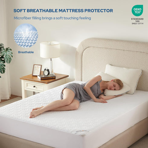 2 Pack 6"-18" BEDLORE Waterproof Mattress Protector, King Size Mattress Pad with Deep Pocket Depth, Soft Breathable Bed