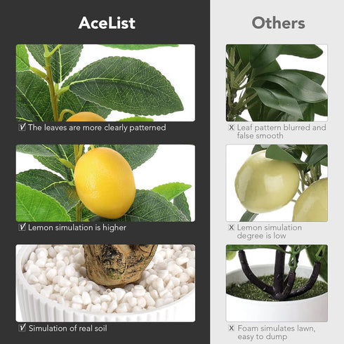 18 AceList Artificial Lemon Tree with White Pot, Faux Citrus Plant for Kitchen, Bathroom, Office or Shelf Decor