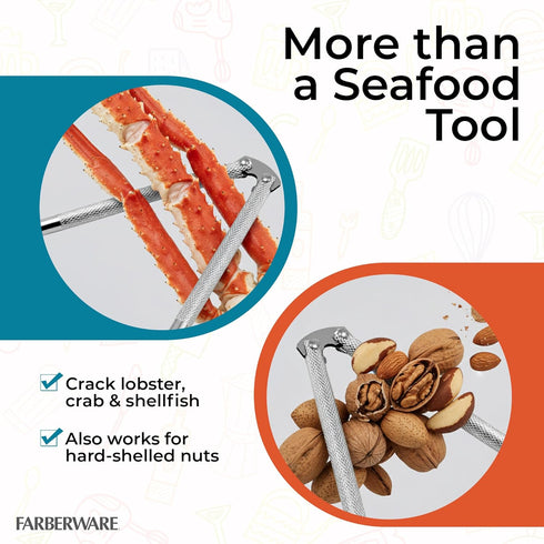 3-Piece Set, Farberware Seafood Nutcracker Stainless Steel Shell Cracker & Picks - Crack Open Lobster, Crab, Nuts, Hard