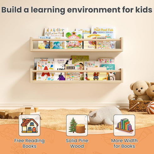 2 Pack 23.6 Inch upsimples Nursery Book Shelves, Floating Bookshelves for Wall, Baby Nursery Decor, Small Solid Wood