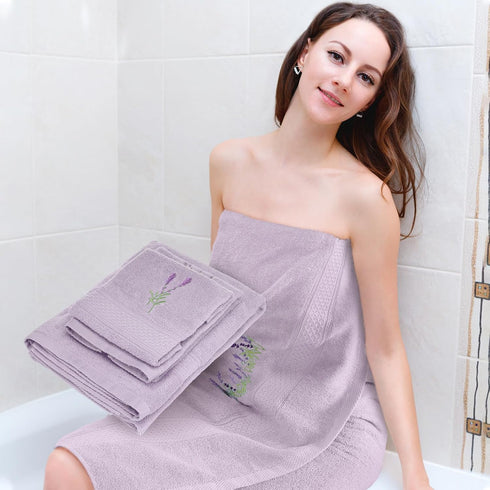 Hillsuren 3 Set 100% Set Pcs Lavender Floral Bathroom Towel Farmhouse Embroidered Lavender Floral Towels Vintage