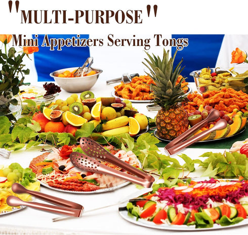 12 Pieces Mini Serving Tongs Set, Small Tongs for Appetizers, Ice Tongs, 5 Inch and 4 Inch, Rose Gold