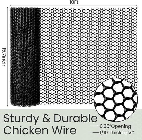 Landical 6 15.7 10 Rolls Plastic Chicken Wire Fencing Mesh in x ft Each Plastic Mesh Fence with Zip Ties Hexagonal
