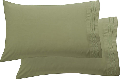 Elegant Comfort Luxury Ultra-Soft 2-Piece Pillowcase Set - 1500 Premium Microfiber, Standard/Queen, Sage/Green