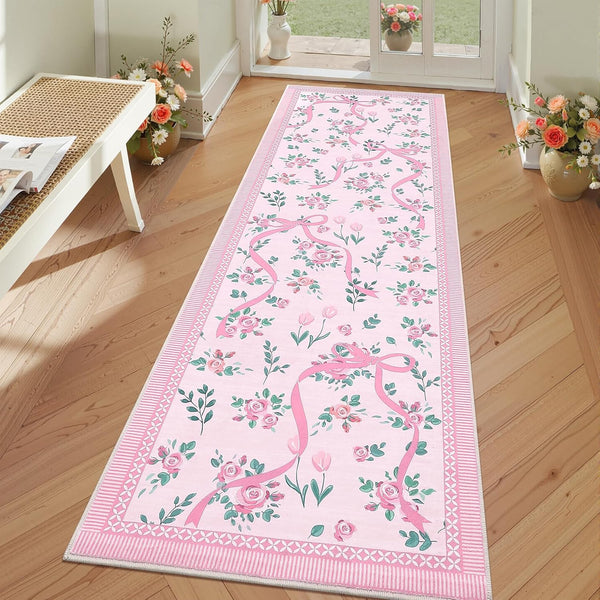 GarveeHome Runners for Hallways Non Slip, 2x6 Kitchen Runner Rug Coquette Pink