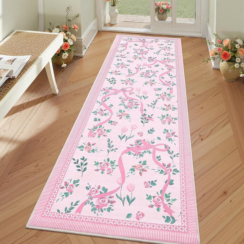 2.5x8 GarveeHome Runners for Hallways Non Slip, Kitchen Runner Rug Coquette Pink Rugs for Bedroom Girls, Low Pile Soft