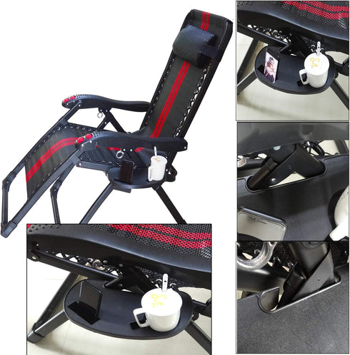 Hanperal Oval Zero Gravity Lounge Chair with Cup Holder and Tray, Side Recliner, Mobile Phone Slot, Snack Tray - Black