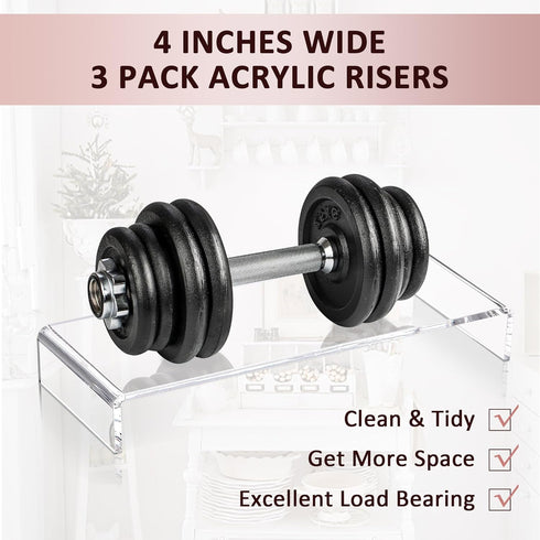 1 Set 3 12" 5 mm Large Acrylic Clear Display Risers, Sizes Rectangular Showcase Collectibles Display Shelf, Thick