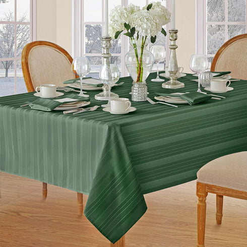 Newbridge Christmas Hunter Green Satin Stripe Fabric Tablecloth, 52 x 52 Inch Square, Holiday Woven Stripe