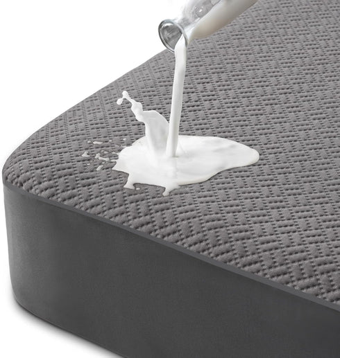 Hanherry 100% Waterproof Mattress Protector Twin Size - Grey Cooling Mattress Pad Cover with Deep Pocket (8''-21'')