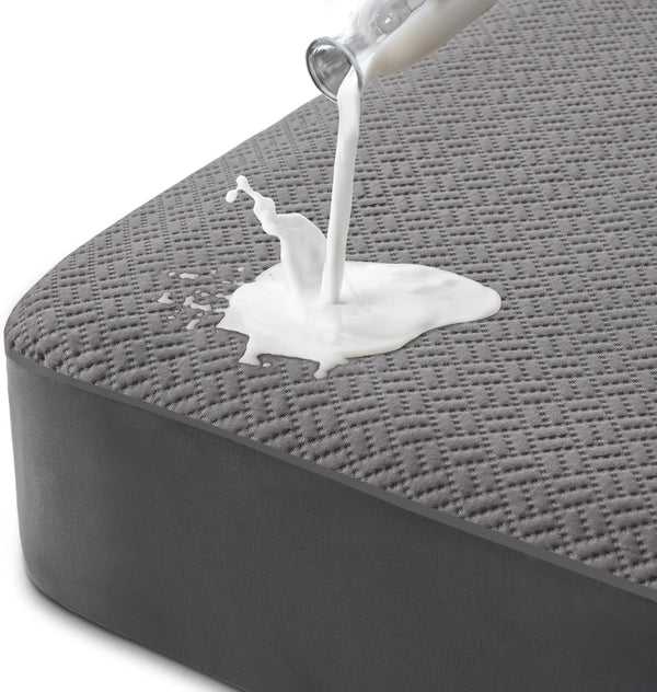 Hanherry 100% Waterproof Mattress Protector Twin Size - Grey Cooling Mattress Pad Cover with Deep Pocket (8''-21'')