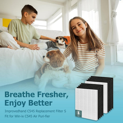Improvedhand C545 Replacement Filter S for Winix C545 Air Purifier, 2 Pack H13 True Filter and 8 Activated Carbon