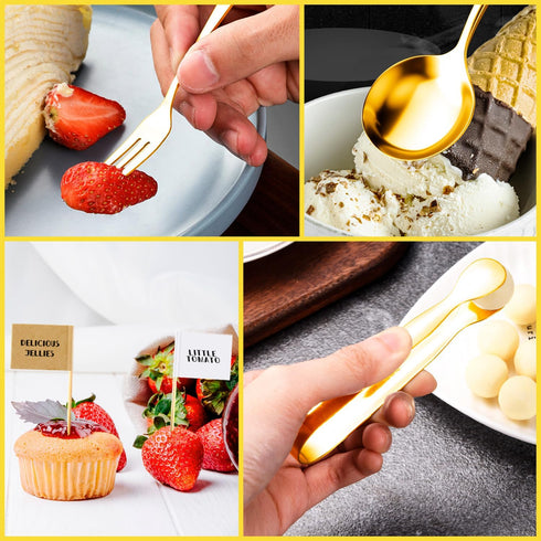 Gold Charcuterie Utensils Set, Cheese Butter Spreader Knife with Wooden Handles, Small Serving Tongs and Forks