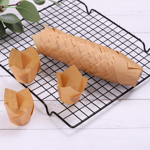 Ruisita 150 Pieces Mini Tulip Baking Cups, Muffin Liners for Parties (Natural)