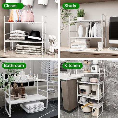 LOCVCDA Countertop Expandable Cabinet Organizer Shelf, Adjustable Height Organizer Riser for Kitchen Cabinet Spice Rack