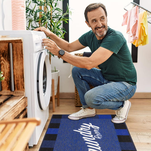 Ottomanson 26" x 35" Laundry Room Rug - Non-Slip Mat for Laundry & Mudroom - Durable and Easy to Clean (Navy)