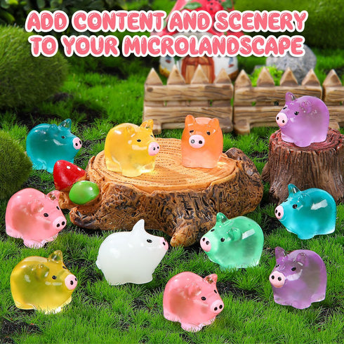 SYWHXY 152PCS (7 Luminous Mini Resin Pigs Miniature Pigs Animals Figurines Glow in The Dark Cute Tiny Pig to Hide