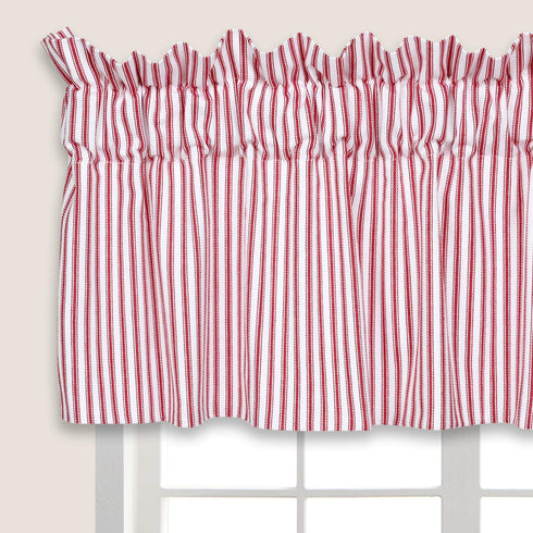 Cackleberry Home Red and White Ticking Stripe Valance Curtain, 72 Inches W x 17 Inches L