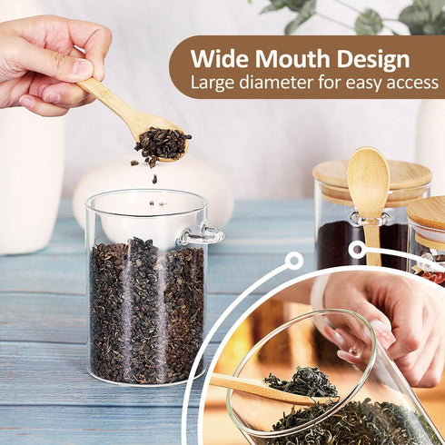 15 oz/450 ml Glass Storage Canister with Airtight Lid - Cute Decorative Container Jar with Wooden Spoon for Coffee,