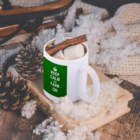 3dRose Keep Calm and Farm On Mug, 11 oz, Black/White