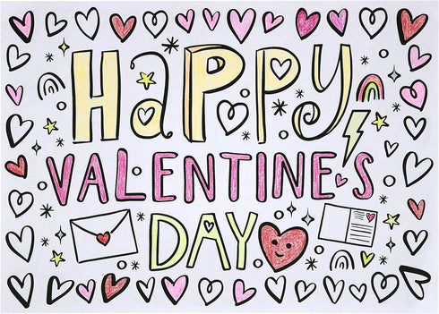 Iconikal Color-Your-Own 2-Sided Reversible Disposable Paper Place Mats, Valentine's, 14 x 10-inches, 22-Count