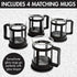 Set 4 40-Ounce, Set, Set 4 Primula Half Moon Teapot with Tea Cups, Removable Stainless Steel Filter and Infuser, Glass