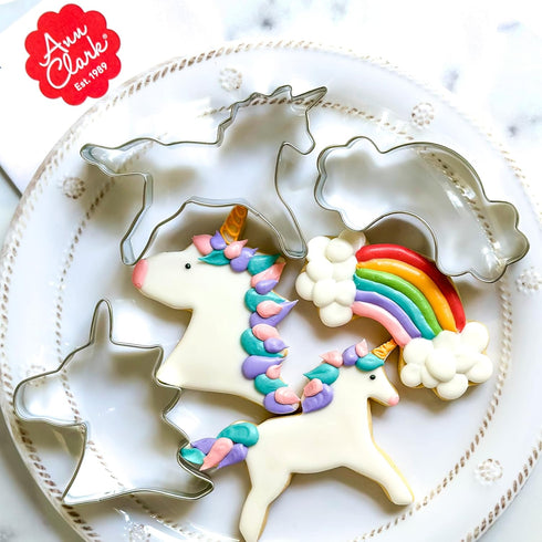 Unicorn Cookie Cutters, 3-Pc. Set Made in USA by Ann Clark, Unicorns and Rainbow