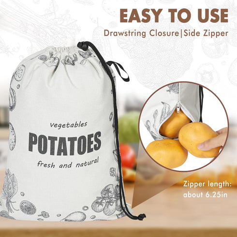 TOGETRUE Potato Onion Storage Bag, Washable Canvas Onion and Potato Storage Bag, Drawstring Garlic Onions Potatoes