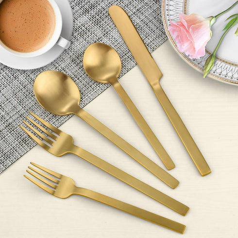 LAZAHOME 20-Piece Gold Silverware Set for 4, Stainless Steel Flatware Cutlery Set, Matte Finished, Dishwasher Safe