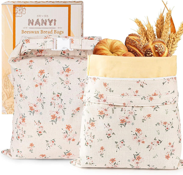 2-Pack Reusable Beeswax Bread Bags for Sourdough & Homemade BreadCotton Waxed Bags