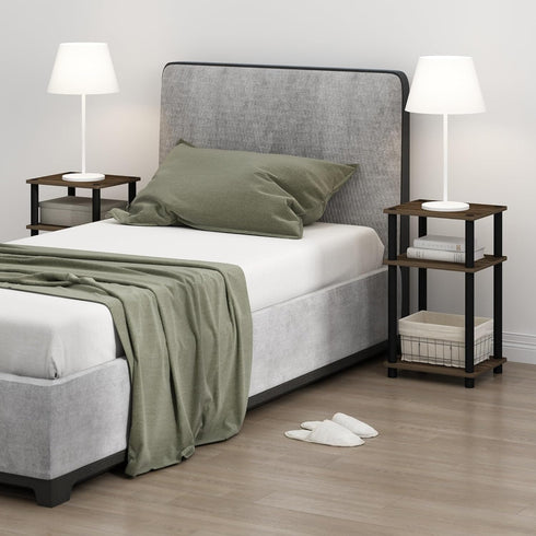 3-Tier 1-Pack, Furinno Just Turn-N-Tube Open Storage Nightstand, Plastic Poles, Columbia Walnut/Black