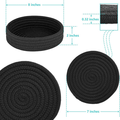 Trivets for Hot Dishes, 4 Pcs Coasters and Storage Basket, Hot Pads for Countertops, Cotton Hot Mats Cooking Pad (Black)