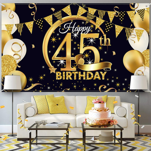 Extra Large Black Gold Birthday Party Decoration Sign Poster, 72.8 x 43.3 Inch, Anniversary Photo Booth Background