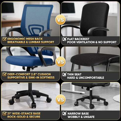 300 Lbs Magshion Ergonomic Office Desk Chair, Mid-Back Mesh Computer Chair, Swivel Chair with Breathable Backrest