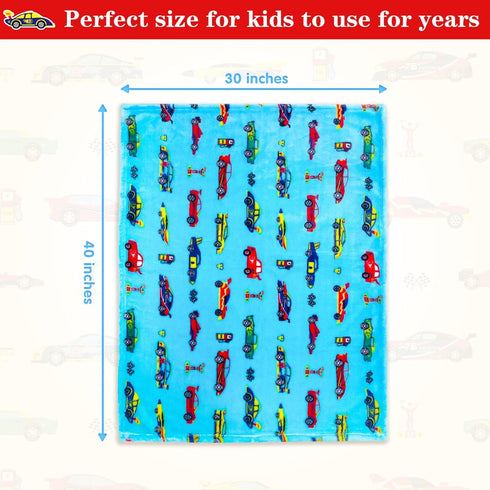 Lukeight Plush Toddler Blanket for Boys and Girls, Thick Car Blanket Birthday Gifts (Race Cars, 30x40 Inches)