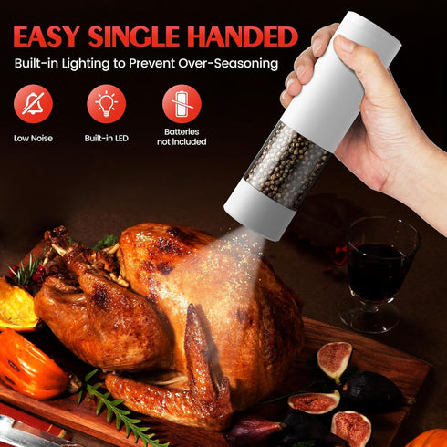 Set Electric Salt and Pepper Grinder Automatic Battery Pepper Mill Shakers Kitchen Gadgets Adjustable Coarseness
