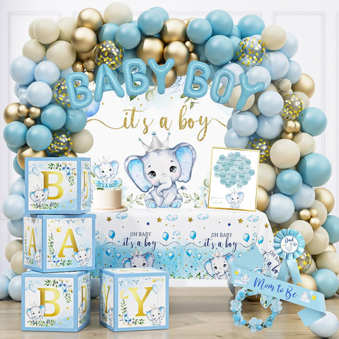 HYCSANBAO Elephant Baby Shower Decorations for Boy, Blue Elephant Baby Shower Party Supplies,